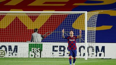 Barcelona's Lionel Messi celebrates scoring their second goal. Reuters