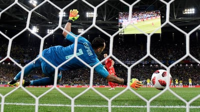 Eric Dier of England scores the winner in the penalty shootout against Colombia in the quarter-finals of the 2018 World Cup in Russia. Getty