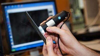 Microscopic analysis of a carbon fibre post-impact at the Mechanical and Aeronautical Engineering department of Limerick University, Co. Limerick, Ireland. PHOTO: KIM HAUGHTON