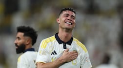 RIYADH, SAUDI ARABIA - MAY 21: Cristiano Ronaldo of Al Nassr celebrates scoring his team's fourth goal during the Saudi Pro League match between Al Nassr and Damac at Al Awwal Park on May 21, 2026 in Riyadh, Saudi Arabia. (Photo by Yasser Bakhsh / Getty Images)