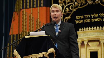 Influencer Oli London gives a speech at the rally, which was attended by family members of some of the hostages in Gaza. PA