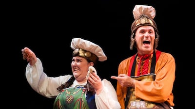 Neal Foster (as Rex) and Alison Fitzjohn (as Queenie) in Barmy Britain. Photo by Jane Hobson.