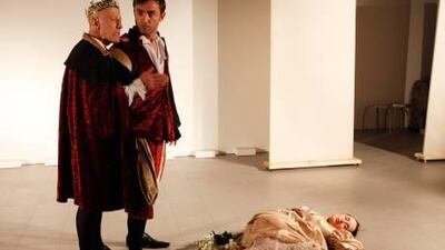 The Dubai Drama Group during their dress rehearsal for the 15-minute Hamlet play.