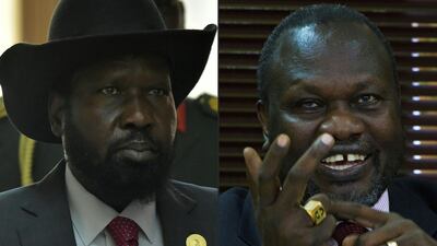 South Sudan's President Salva Kiir, left, and his former vice president Riek Machar. AFP