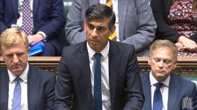 Rishi Sunak speaking in the House of Commons about Hamas's attacks on Israel on Monday. PA