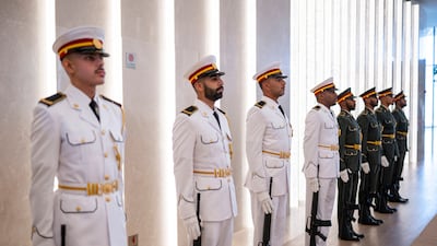 UAE Armed Forces honour guard participate in the arrival of Mr Aliyev