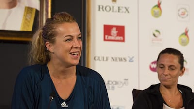 Anastasia Pavlyuchenkova at the draw for the Dubai Duty Free Tennis Championships on Saturday. Duncan Chard for The National