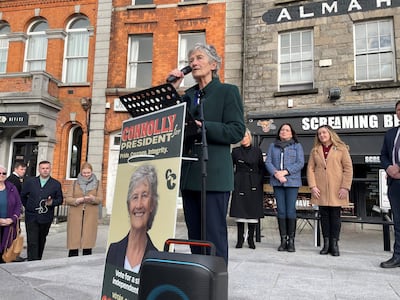 The real Catherine Connolly on the campaign trail. PA