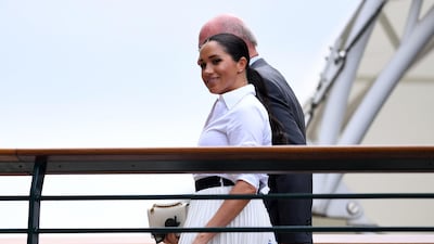 The Duchess of Sussex arrives on day twelve of the Wimbledon Championships at the All England Lawn Tennis and Croquet Club, Wimbledon. Photo: PA