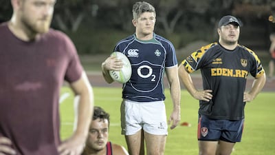 Sean Carey, founder of Dubai Sports City Eagles, during training at Dubai Sports City. Antonie Robertson / The National