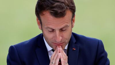 French President Emmanuel Macron speaks during a meeting with members of the Citizens' Convention on Climate at the Elysee Palace in Paris on Monday. EPA