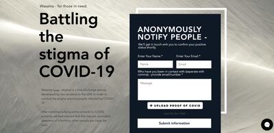 Quddus Pativada and Deepak Tahiliani, two Dubai school pupils, set up Wasama.co after seeing their friends bullied because they contracted the virus or had to isolate. Courtesy: Wasama.co