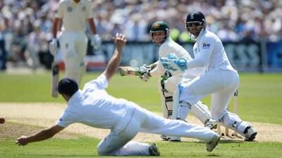 There were some crucial misses in the Test, too. For instance, Phil Hughes, of Australia, edged through the slips but got a life. He went on to score an unbeaten 81. Gareth Copley / Getty Images