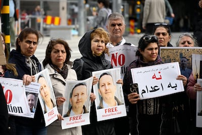 A rally supporting Swedish-Iranian doctor and researcher Ahmadreza Jalali in Stockholm, Sweden, on May 14. EPA