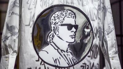 One of the unique shirts created for “Tribute to the Karl Lagerfeld: The White Shirt Project”. Getty