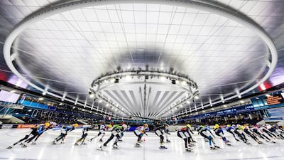 The women's peloton at the Dutch Marathon Speed Skating Championship in Thialf, Heerenveen, Netherlands. EPA