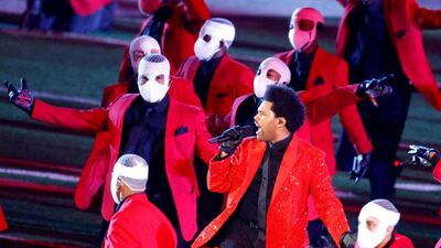 The Weeknd performs during the half-time show as the Tampa Bay Buccaneers took on the Kansas City Chiefs at the Raymond James Stadium, Tampa, Florida on February 7, 2021. Reuters