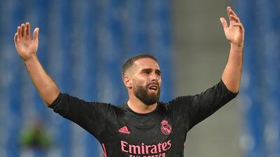 Real Madrid defender Daniel Carvajal gestures at the end of the match. AFP