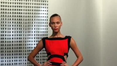 A model wears a Victoria Beckham dress at Posh's Intimate New York show.