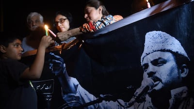 Thousands of Pakistanis took to the streets of Karachi on June 23 to mourn the death of one of their most famous musicians, Amjad Sabri. The Sufi singer was shot dead by Taliban gunmen on June 22 in what many see as an attack on qawwali music. Rizwan Tabassum / AFP.