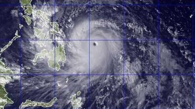 This image provided by the US Naval Research Lab shows Typhoon Haiyan taken by the NEXSAT satellite on Thursday. US Naval Research Lab / AP Photo