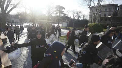 Police sealed off a central Istanbul square in the historic Sultanahmet district after an explosion in central Istanbul, Turkey on January 12, 2016. Local media reported that several people were killed in the blast. OsmanOrsal/Reuters