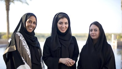 Su-ad Yousif, Bodour Al Tamimi and Laila Al Hassan, three of the four founders of Qiyadiyat, a leadership platform designed for Emirati women to help each other in business. Irene García León / The National