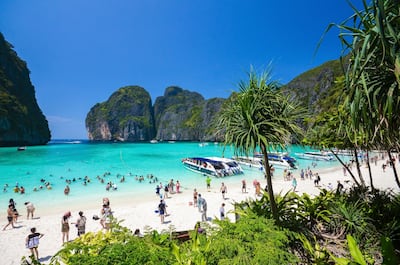 Maya bay on Phi Phi island, Krabi province, before it was closed to the public. AP