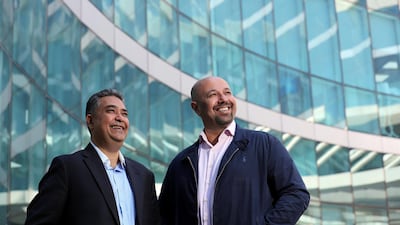 Pishu Ganglani (left) and Ricky Husaini (right), the co-founders of buybackbazaar.com at their offices in Al Barsha, Dubai. The duo both have a background in finance. Chris Whiteoak / The National