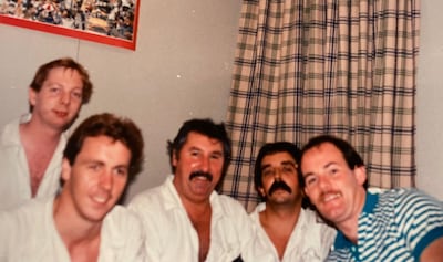 Simon Doswell, second left, who worked on the QE2 in 1985, is heading to Dubai to spend his 60th birthday on the ship. Photo: Simon Doswell