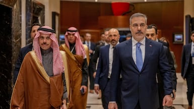 Turkish Foreign Minister Hakan Fidan and Saudi Foreign Minister Prince Faisal bin Farhan in Ankara. Reuters
