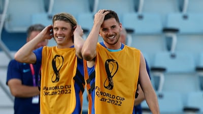 Mason Mount and Conor Gallagher during training. Reuters