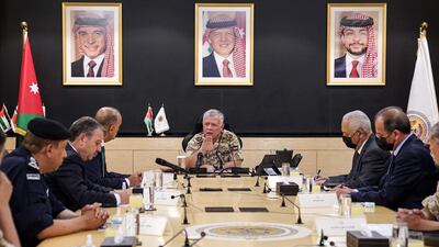 Jordan's King Abdullah meeting with officials in Amman on June 28, 2022. AFP