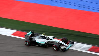 Nico Rosberg of Mercedes-GP earns the pole position for Sunday’s Russian Grand Prix at the Sochi Autodrom. Teammate Lewis Hamilton will start right behind him on the grid. Mark Thompson / Getty Images