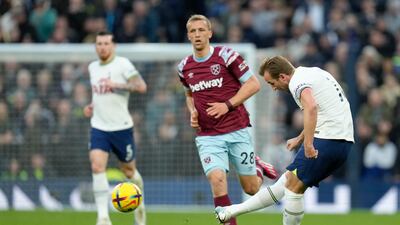 Tottenham's Harry Kane shoots. AP