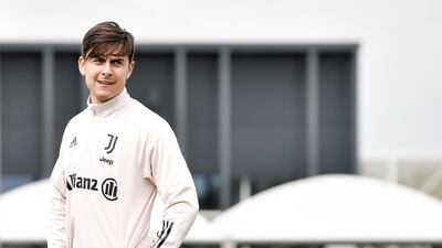 Juventus star Paulo Dybala during a training session at JTC in Turin, Italy. Getty Images