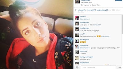 A screenshot of Lady Gaga's selfie on her way to Dubai.