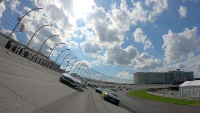 Drivers line-up on a pace lap prior to the Nascar Cup Series Drydene 311 at Dover International Speedway in Delaware on Sunday, August 23. Getty