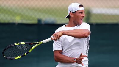 Rafael Nadal during a training session on Day 6 of the Wimbledon Championships at The All England Lawn Tennis and Croquet Club. Gareth Fuller / Press Association