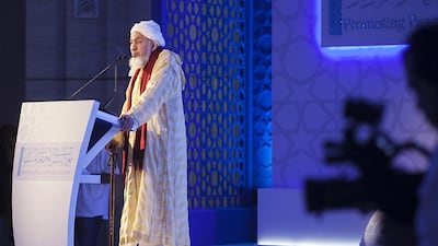 Sheikh Abdullah Bin Bayyah, president of the forum, called for a review of the fundamentals of Islamic science. Mona Al Marzooqi/ The National