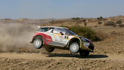 Sheikh Khalid Al Qassimi powers his Abu Dhabi Citroen DS3 to a second-place showing at Rally Cyprus on Sunday. Courtesy Dubai International Rally