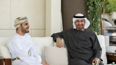 President Sheikh Mohamed meets Oman's Theyazin bin Haitham, Minister of Culture, Sports and Youth, at Al Shati Palace. All photos: UAE Presidential Court
