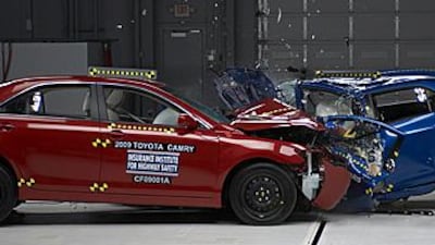 When a Toyota Camry and a Yaris were involved in a 40mph collision , the Insurance Institute for Highway Safety found 'a lot of intrusion into the smaller car' and rated the Yaris' performance in this test as 'poor'. The Yaris fared better in a crash at a similar speed into a deformable barrier, when the driver's space was well-protected.