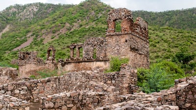 Ancient ruins are scattered across Bhangarh, on the edge of the Sariska Tiger Reserve in Rajasthan