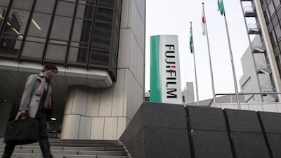 A Fujifilm logo displayed outside one of the company's offices in Tokyo, Japan. Tomohiro Ohsumi/Bloomberg