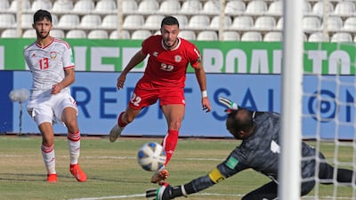 Lebanon forward Bassel Jradi shoots at goal. AFP
