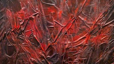 Dala Nasser's painting at the Surface Tension exhibition in Al Mureijah Square. Reem Mohammed/The National