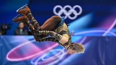 US figure skater Ilia Malinin performs a backflip in the men's singles short programme, at the Milano Cortina 2026 Winter Olympic Games. AFP