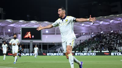 Cristiano Ronaldo of Al Nassr celebrates scoring his team's third goal. Getty Images