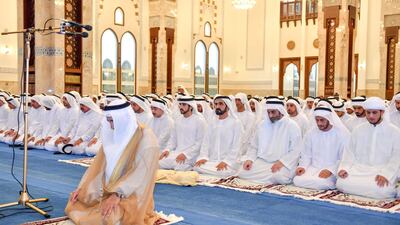 Sheikh Mohammed bin Rashid performs Eid Al Adha prayers at Zabeel Mosque. Wam